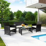 4 Pieces Patio Rattan Cushioned Furniture Set with Coffee Table-White