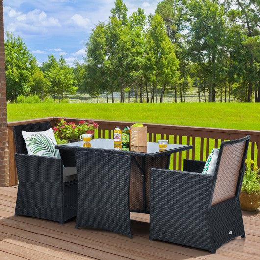 3 Pieces Patio Rattan Furniture Set with Cushion and Sofa Armrest-Gray