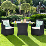 3 Pieces Patio Rattan Furniture Set with Cushion and Sofa Armrest-White