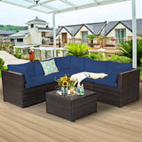 6 Pieces Patio Furniture Sofa Set with Cushions for Outdoor-Navy