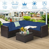 6 Pieces Patio Furniture Sofa Set with Cushions for Outdoor-Navy