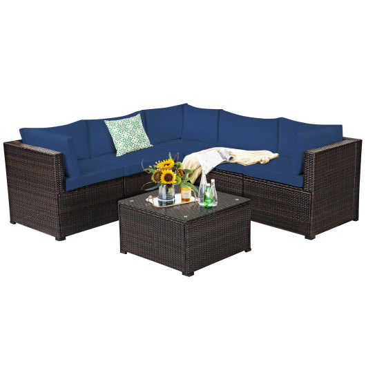 6 Pieces Patio Furniture Sofa Set with Cushions for Outdoor-Navy