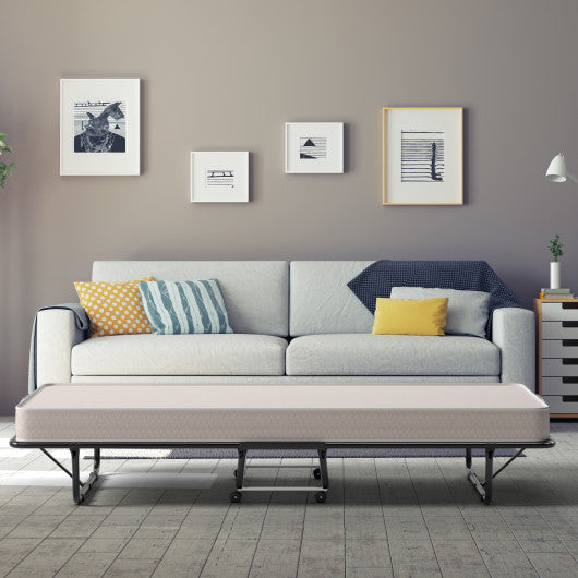 Rollaway Guest Bed with Sturdy Steel Frame and Memory Foam Mattress Made in Italy-Beige