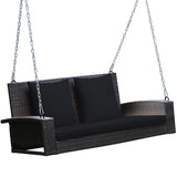 2-Person Patio Rattan Porch Swing with Cushions-Black