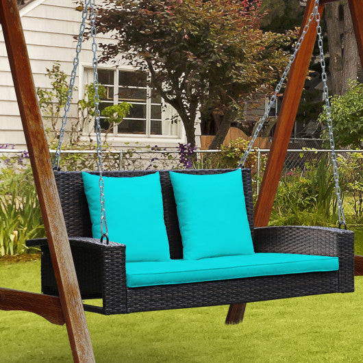 2-Person Patio Rattan Porch Swing with Cushions-Turquoise