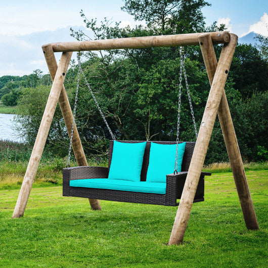 2-Person Patio Rattan Porch Swing with Cushions-Turquoise