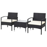 3 Pieces Patio Wicker Rattan Furniture Set with Cushion for Lawn Backyard