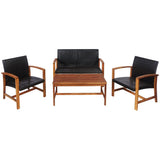 4 Pieces PE Rattan Patio Furniture Set with Solid Acacia Wood