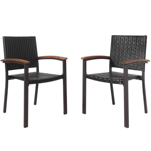 Set of 2 Outdoor Patio PE Rattan Dining Chairs