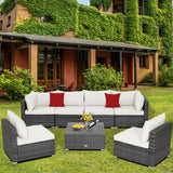 7 Pieces Patio Rattan Furniture Set Sectional Sofa Garden Cushion-White