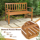 2-Person Outdoor Acacia Wood Bench with Backrest