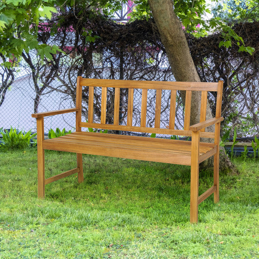 2-Person Outdoor Acacia Wood Bench with Backrest