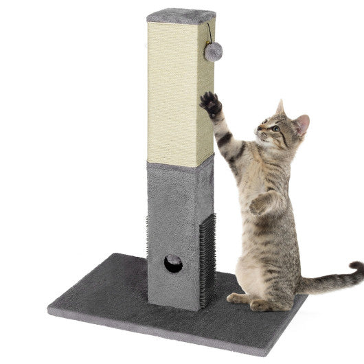 31 inch Tall Cat Scratching Post Claw Scratcher with Sisal Rope and 2 plush Ball-Gray