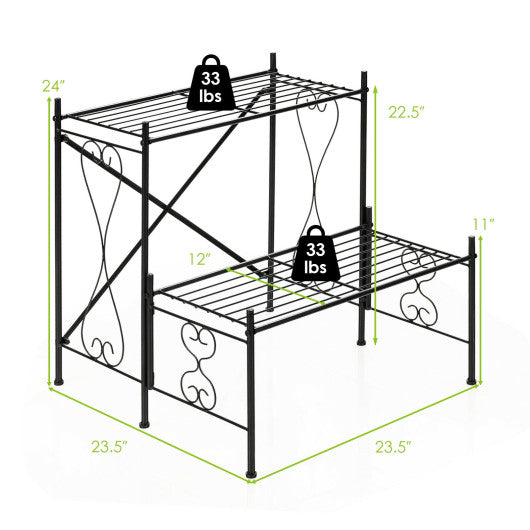 2-Tier Metal Plant Stand Garden Shelf