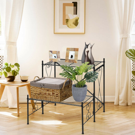 2-Tier Metal Plant Stand Garden Shelf