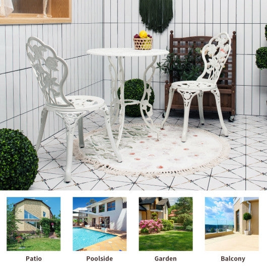 Outdoor Cast Aluminum Patio Furniture Set with Rose Design-White