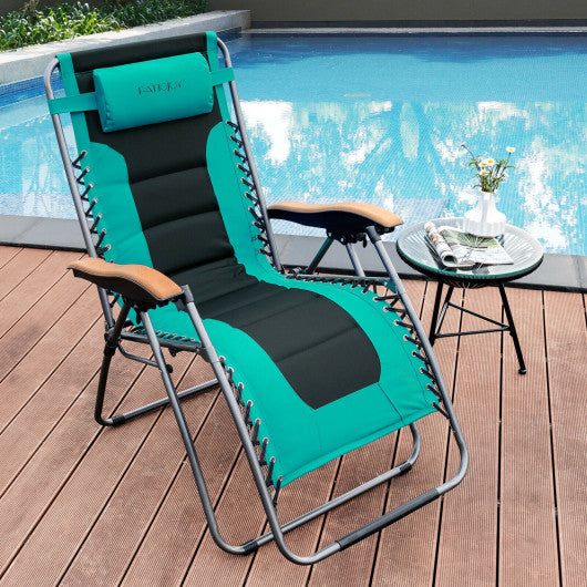 Oversize Folding Adjustable Padded Zero Gravity Lounge Chair-Turquoise