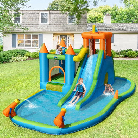 Inflatable Water Slide Kids Bounce House Splash Water Pool with 735W Blower