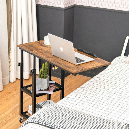 Adjustable C-Shaped Bedside Table-Rustic Brown