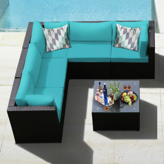 6 Pieces Patio Furniture Sofa Set with Cushions for Outdoor-Turquoise