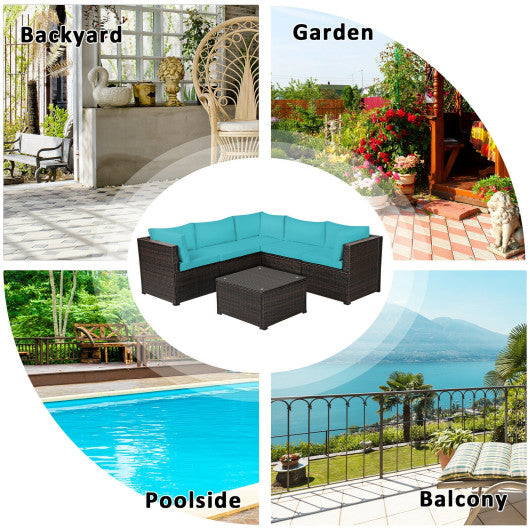 6 Pieces Patio Furniture Sofa Set with Cushions for Outdoor-Turquoise