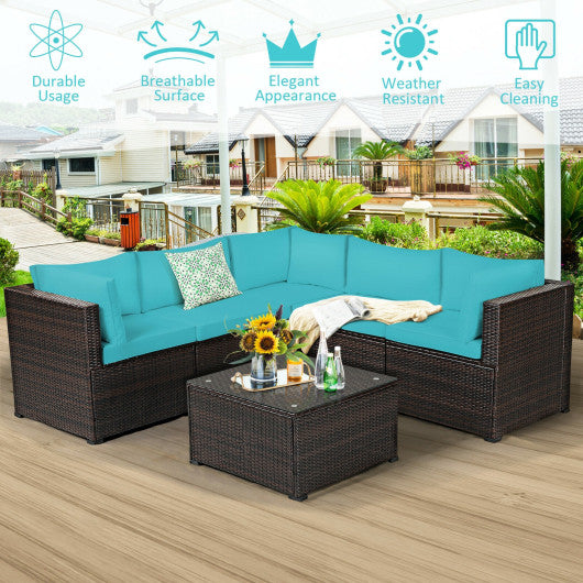 6 Pieces Patio Furniture Sofa Set with Cushions for Outdoor-Turquoise