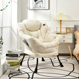 Modern Polyester Fabric Lazy Chair with Steel Frame and Side Pocket-Beige