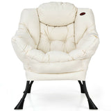 Modern Polyester Fabric Lazy Chair with Steel Frame and Side Pocket-Beige