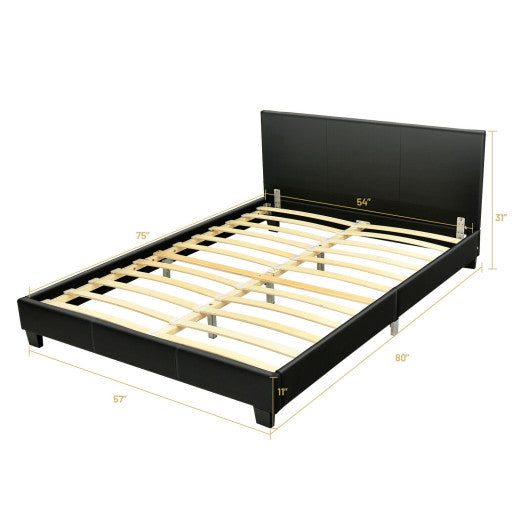 Full Upholstered Platform Bed Frame with Headboard Wood Slat-Black