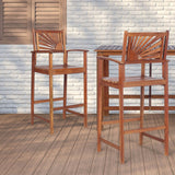 2 Pieces Outdoor Acacia Wood Bar Chairs with Sunflower Backrest and Armrests