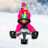 Kids Snow Sled with Steering Wheel and Double Brakes-Black