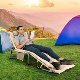 4-Fold Oversize Padded Folding Lounge Chair with Removable Soft Mattress-Beige