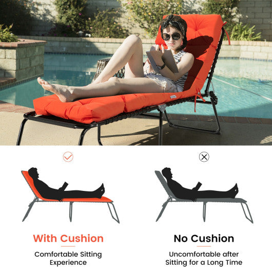 Outdoor Lounge Chaise Cushion with String Ties for Garden Poolside-Orange