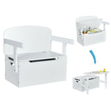 3-in-1 Kids Convertible Storage Bench Wood Activity Table and Chair Set-White