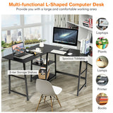 L Shaped Corner Computer Desk with Storage Shelves-Black