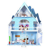 Wooden Dollhouse 3-Story Pretend Playset with Furniture and Doll Gift for Age 3+ Year