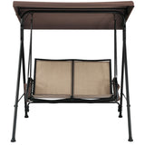 2-Person Patio Swing with Adjustable Canopy and 2 Storage Pocket-Brown