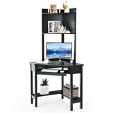 Corner Computer Desk with Hutch and Storage Shelves-Black