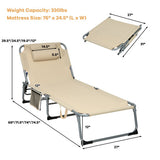 4-Fold Oversize Padded Folding Lounge Chair with Removable Soft Mattress-Beige