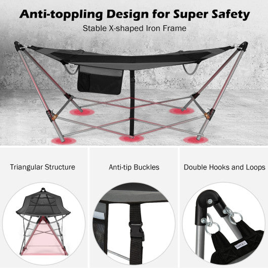 Portable Folding Hammock with Hammock Stand-Gray