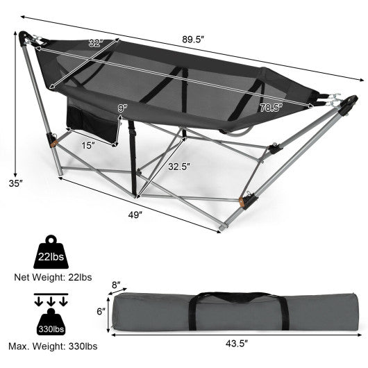 Portable Folding Hammock with Hammock Stand-Gray