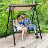 Outdoor Porch Steel Hanging 2-Seat Swing Loveseat with Canopy-Beige