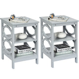 2 Pieces 3-tier Nightstand Sofa Side End Accent Table Storage Display Shelf-Gray