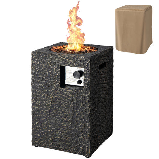 16 Feet Square Outdoor Propane Fire Pit with Lava Rocks Waterproof Cover 30000 BTU-Black