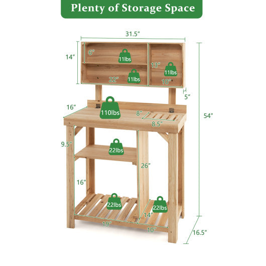 Garden Wooden Potting Table Workstation with Storage Shelf