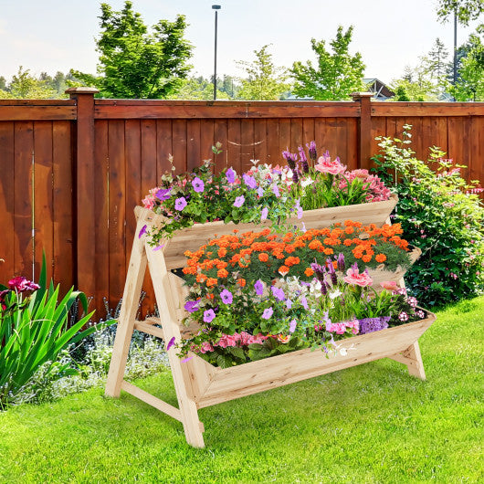 3 Tier Wooden Vertical Raised Garden Bed with Storage Shelf