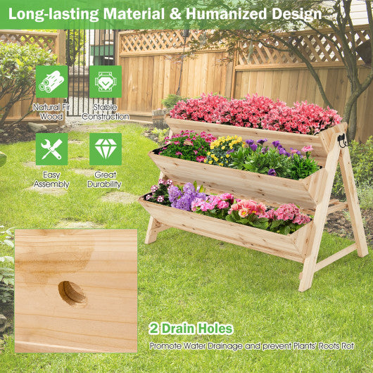 3 Tier Wooden Vertical Raised Garden Bed with Storage Shelf