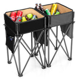 2 Pieces Folding Camping Tables with Large Capacity Storage Sink for Picnic-Black