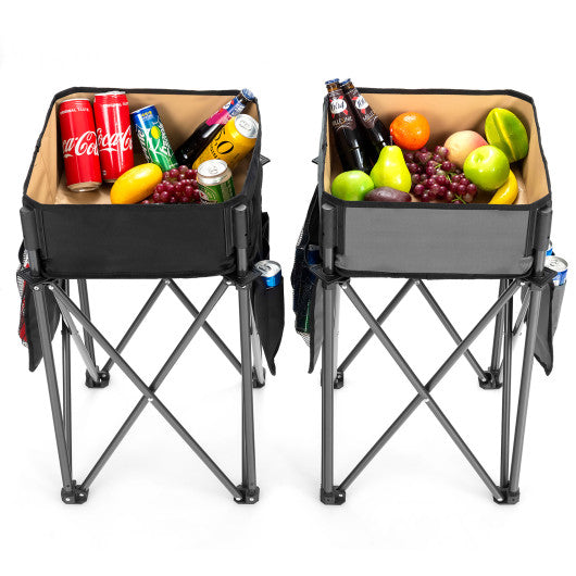 2 Pieces Folding Camping Tables with Large Capacity Storage Sink for Picnic-Black