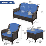 5 Pieces Patio Rattan Sofa Set with Cushion and Ottoman-Navy